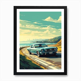 A Ford Mustang In Causeway Coastal Route Illustration 2 Art Print