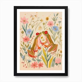 Folksy Floral Animal Drawing Frog 5 Art Print