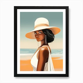 Illustration of an African American woman at the beach 129 Art Print