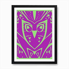 Abstract Owl Pink And Green 1 Art Print