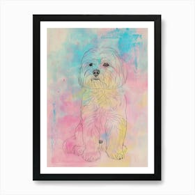 Coton De Tulear Dog Pastel Line Watercolour Illustration  2 Art Print