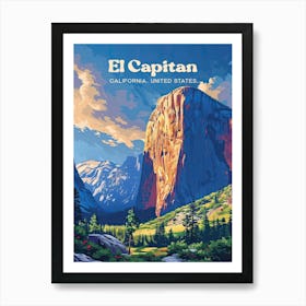 El Capitan Yosemite National Park Sunset Digital Travel Illustration Art Print