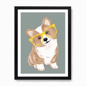 Corgi Dog With Glasses Art Print