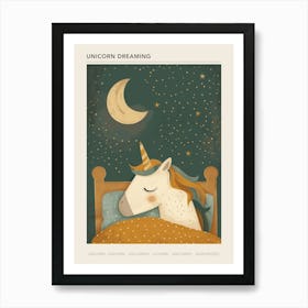 Unicorn Sleeping Under The Duvet At Night Muted Pastels 3 Poster Art Print
