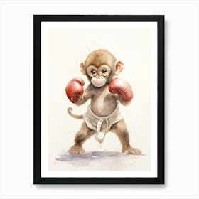 Monkey Painting Boxing Watercolour 4 Art Print