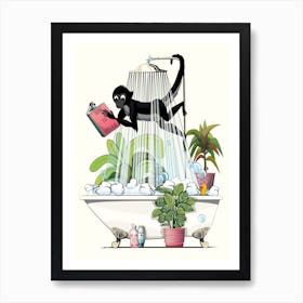 Monkey Having A Shower Art Print