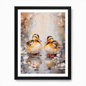 Winter Ducklings Impressionism Style 1 Art Print