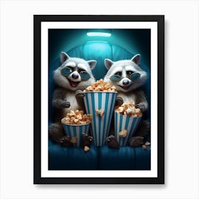 Cartoon Tres Marias Raccoon Eating Popcorn At The Cinema 1 Art Print