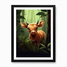 A Cute Calf In The Forest Illustration 3watercolour Art Print