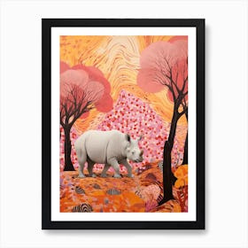 Rhino In The Trees Orange & Pink 2 Art Print