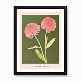 Pink & Green Globe Amaranth 3 Flower Poster Art Print