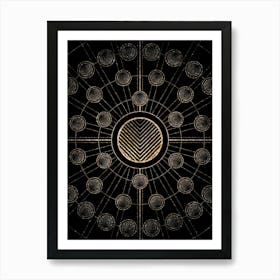 Geometric Glyph Radial Array in Glitter Gold on Black n.0108 Art Print