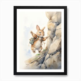 Bunny Rock Climbing Rabbit Prints Watercolour 2 Art Print