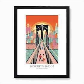 Brooklyn Bridge United States Colourful 2 Travel Poster Art Print