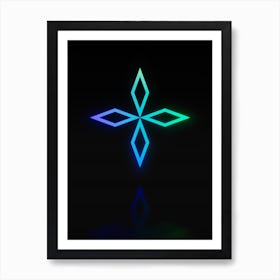 Neon Blue and Green Abstract Geometric Glyph on Black n.0105 Art Print