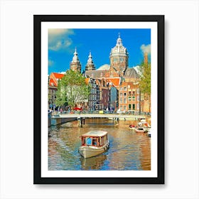 Amsterdam, St Nicolaaskerk View From Canal 1 Art Print