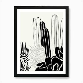 Desert Plants Black and White Landscape Art Print