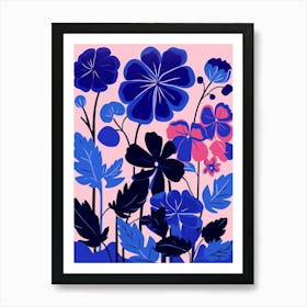 Blue Flower Illustration Geranium 1 Art Print