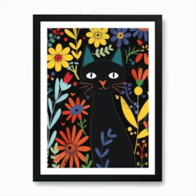 Black Cat In Flowers 4 Art Print