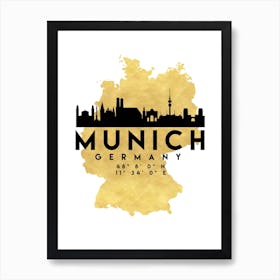 Munich Germany Silhouette City Skyline Map Art Print