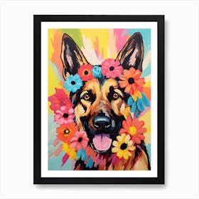 German Shepherd Portrait With A Flower Crown, Matisse Painting Style 3 Art Print