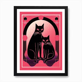The Lovers Tarot Card, Black Cat In Pink 0 Art Print