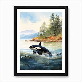 Orca Whale Watercolour And Waves Art Print