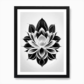 Lotus Flower Pattern Black And White Geometric 2 Art Print