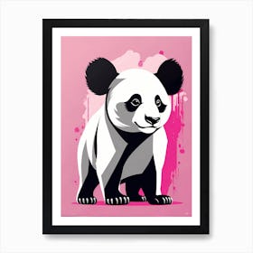 Playful Panda cub On Solid pink Background, modern animal art, baby panda 5 Art Print