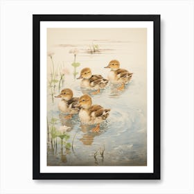 Ducklings In The Water Japanese Woodblock Style 8 Art Print