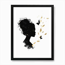 Silhouette Of A Woman With Butterflies Art Print