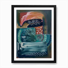 Abstract Wall Art With Blue & White Art Print