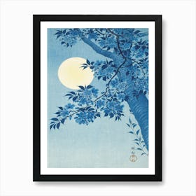 Moonlight Over A Cherry Tree, Vintage Japanese Art Art Print