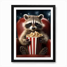 Cartoon Barbados Raccoon Eating Popcorn At The Cinema 1 Art Print