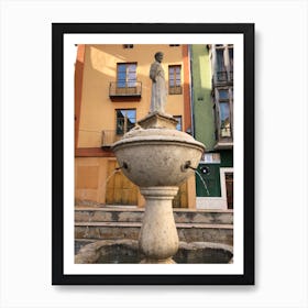 Fountain in the town Art Print