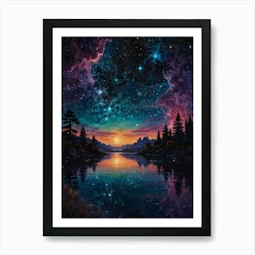 Night Sky Over Lake Art Print