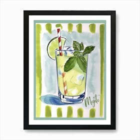 Mojito Cocktail Painting Art Kitchen Green Blue Art Print