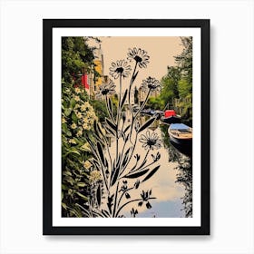 London, Regents Canal, Flower Collage 3 Art Print