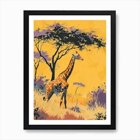 Lilac Giraffe Watercolour Inspired Illustration Under The Acacia Tree 3 Art Print