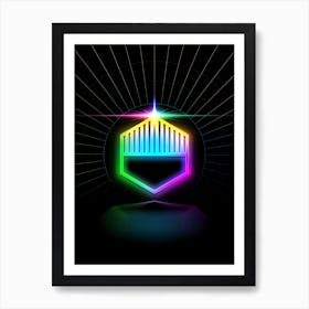 Neon Geometric Glyph in Candy Blue and Pink with Rainbow Sparkle on Black n.0329 Art Print