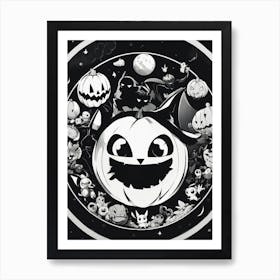 Halloween Pumpkins Pokemon Black And White Pokedex Art Print