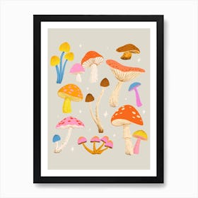 Colorful Mushrooms Art Print