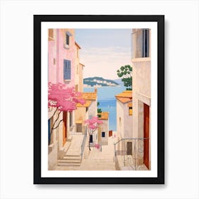 Hvar Croatia 4 Vintage Pink Travel Illustration Art Print