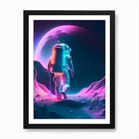 Astronaut Doing Moon Walk Neon Nights 2 Art Print