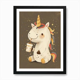 Unicorn Drinking An Iced Coffee Muted Pastels 1 Art Print