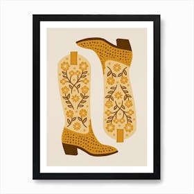 Cowgirl Boots   Yellow Monotone Art Print