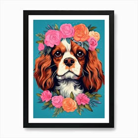 Cavalier King Charles Spaniel Portrait With A Flower Crown, Matisse Painting Style 1 Art Print