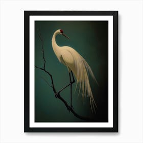 Japanese Crane Wall Art, Elegant Vintage Bird Print, Japandi Decor, Antique Green Art, Minimalist Digital Download, Heron Poster Poster