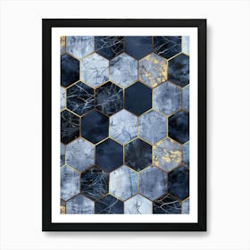 Blue Marble Hexagons Art Print