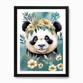 Floral Cute Panda Watercolor (8) Art Print